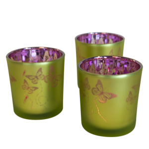 Theelicht vlinders groen/roze